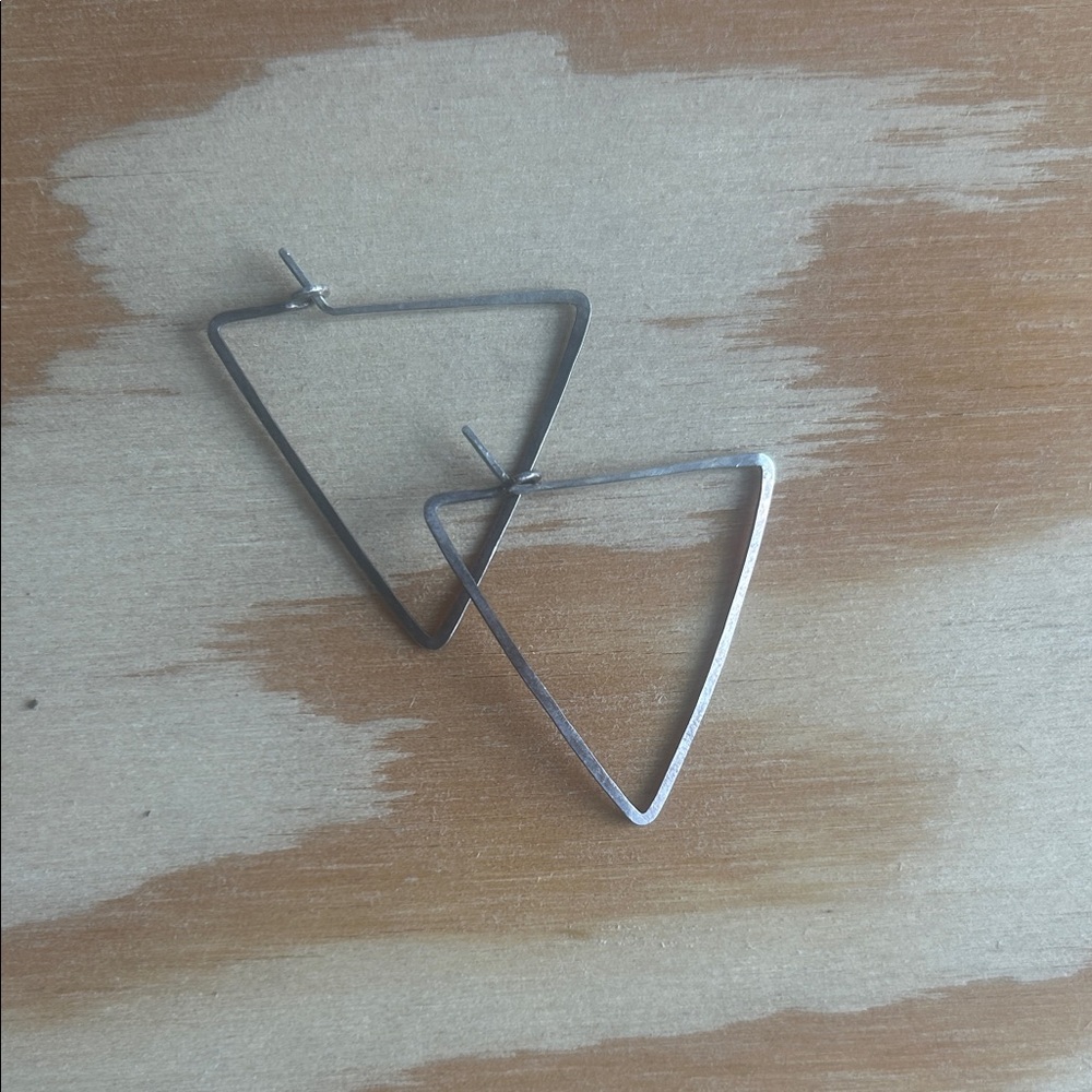 Handmade Hammered Silver Geometric Triangle Earrings
